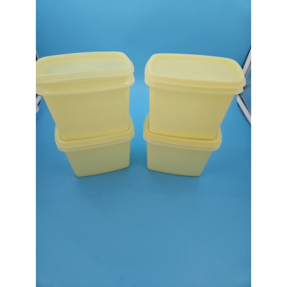 Vintage Yellow Tupperware 1243 Shelf Saver Rectangular Set Of 4